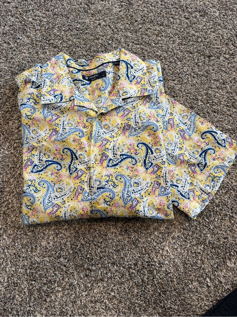 Yellow Paisley Short-Sleeve Button Down Shirt